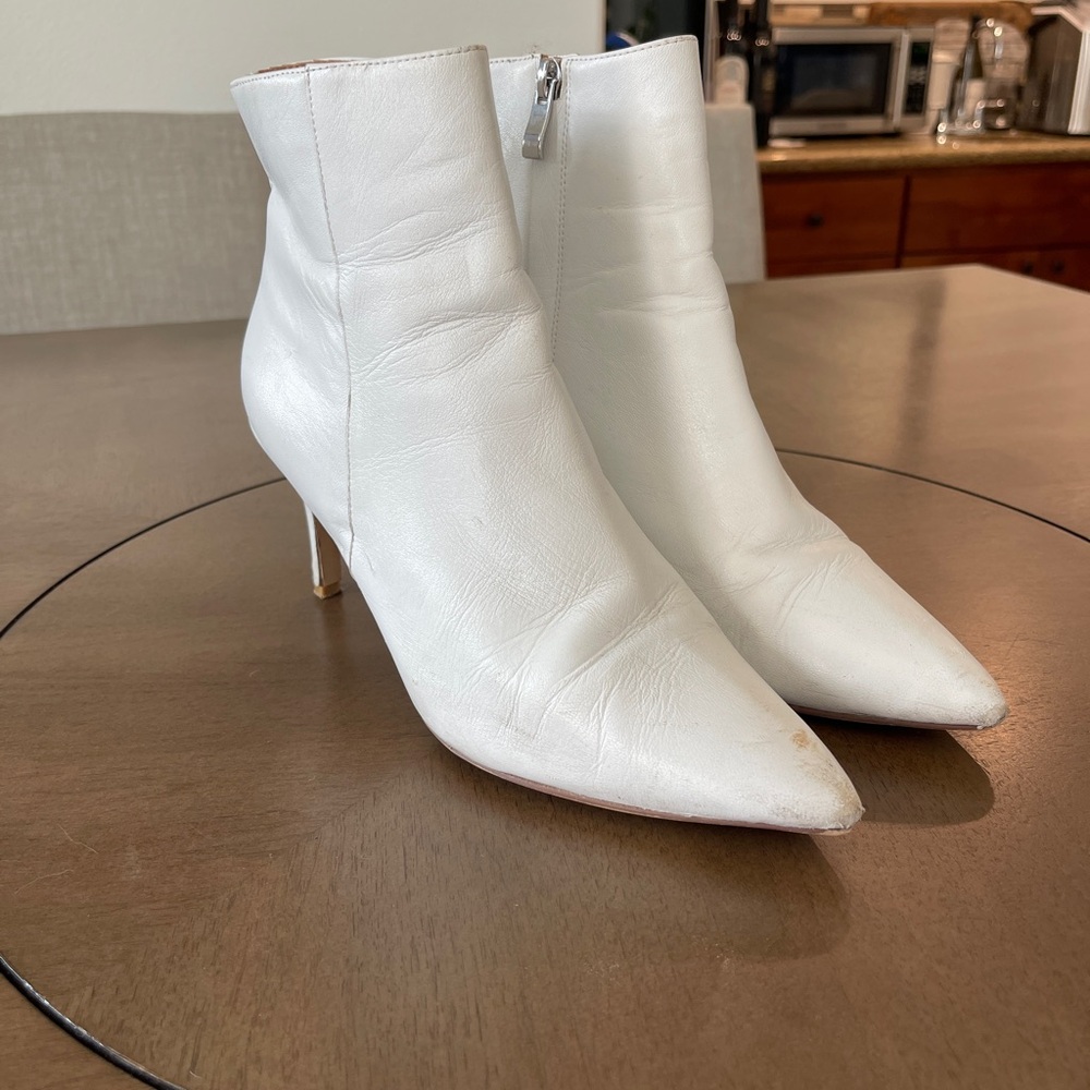 Halogen White Leather Ankle Booties